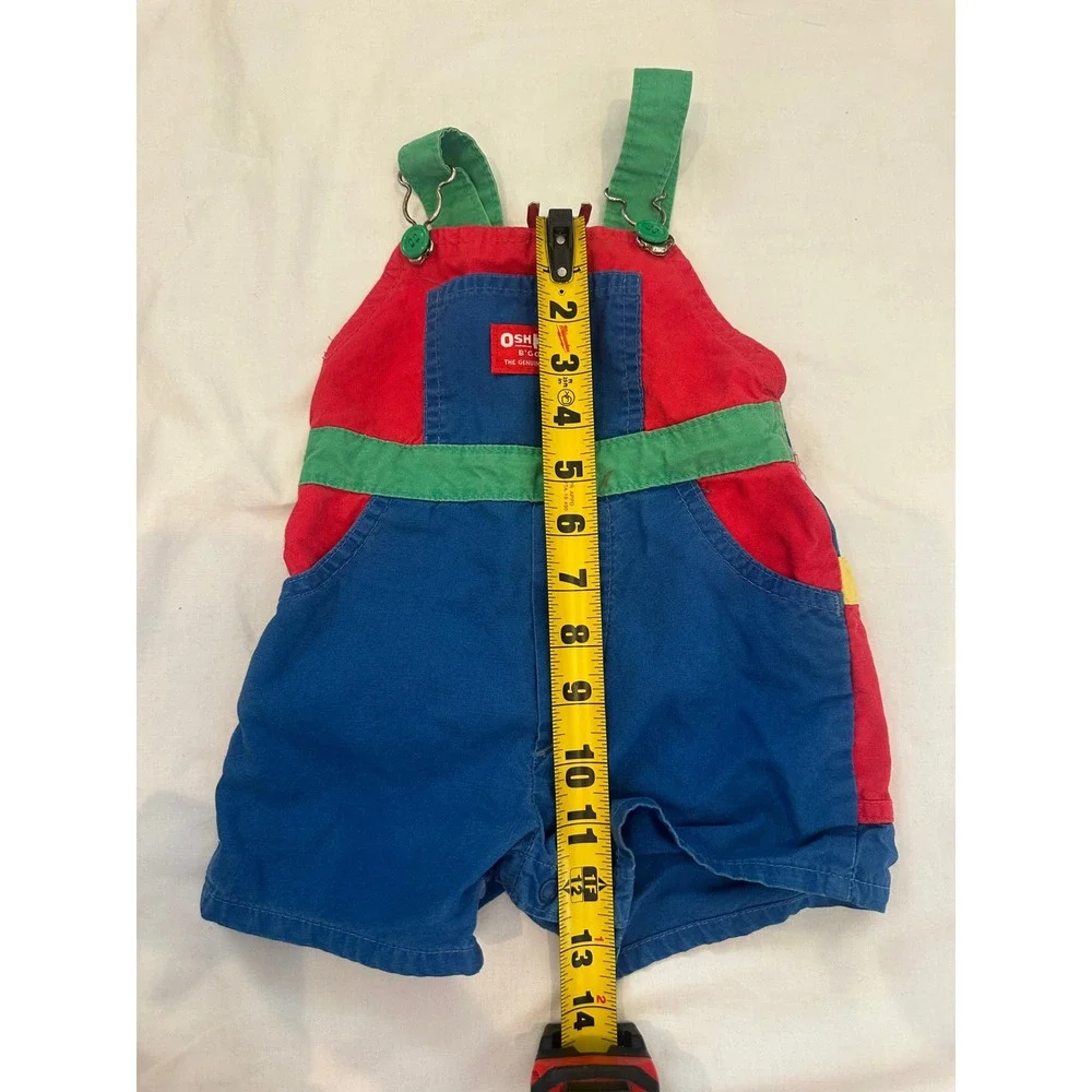Vintage OshKosh Bgosh Colorblock Shortalls 18M Blue Red Green USA Made